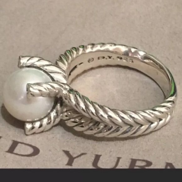 David Yurman 10mm Cable Cultured Freshwater Pearl & Diamonds Ring Size 6.5 - Picture 8 of 8